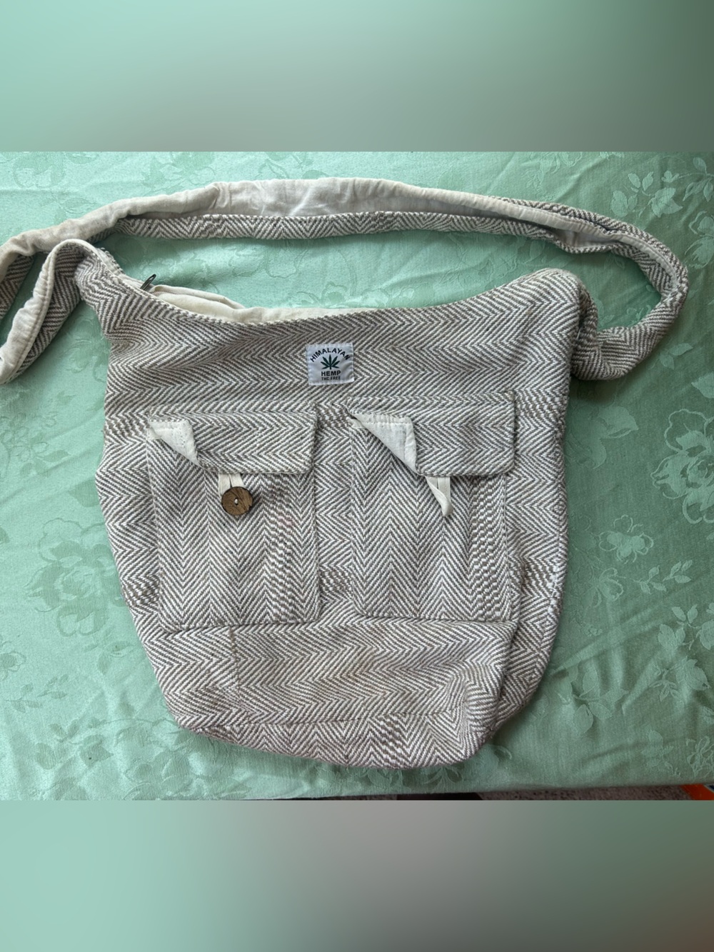 Neutral Chevron Crossbody Bag with Front Flap Pocket